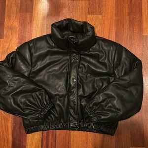 Leather puffer women’s coat